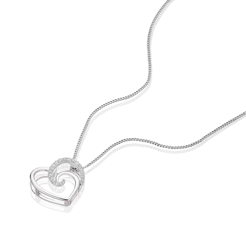 9ct White Gold Diamond Heart Swirl Pendant