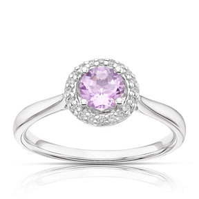 9ct White Gold Amethyst & Diamond Halo Ring