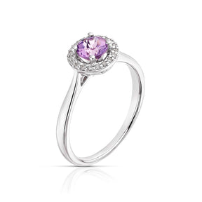 9ct White Gold Amethyst & Diamond Halo Ring