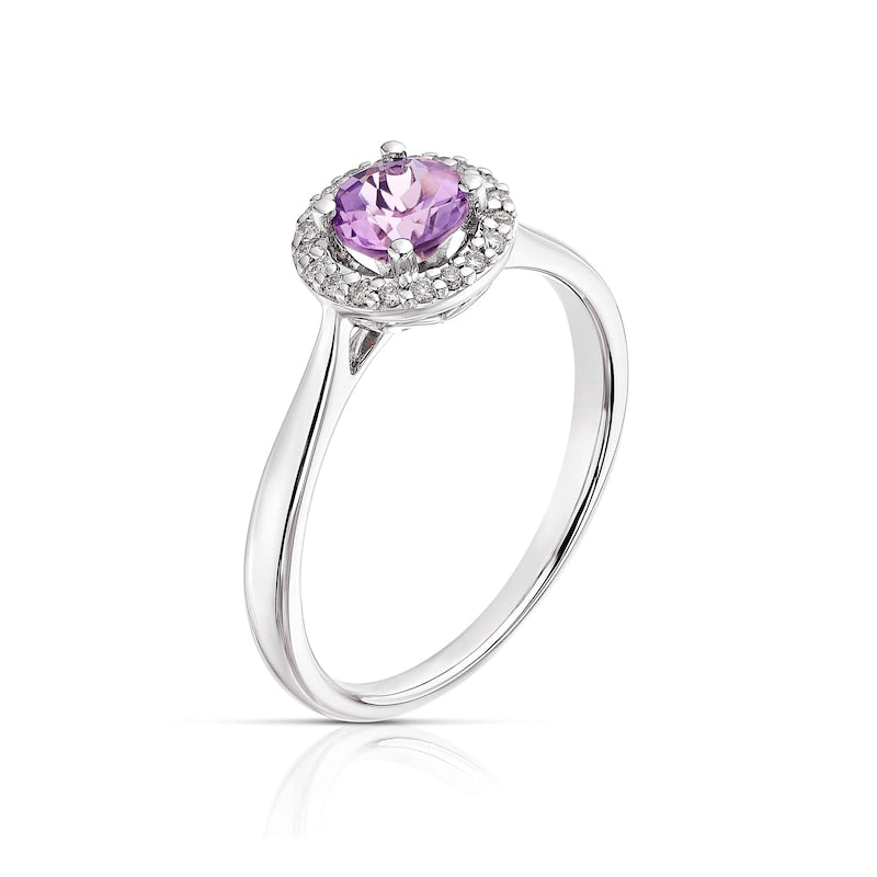 9ct White Gold Amethyst & Diamond Halo Ring