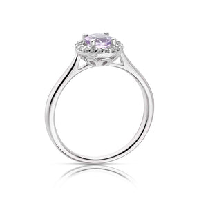 9ct White Gold Amethyst & Diamond Halo Ring