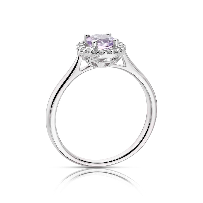 9ct White Gold Amethyst & Diamond Halo Ring
