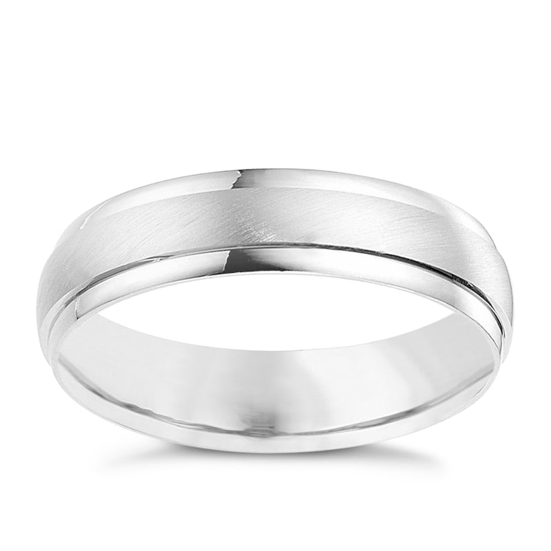 9ct White Gold 5mm Matte & Polished Ring