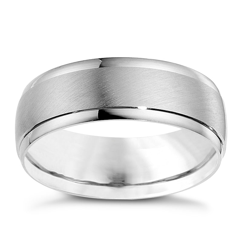 9ct White Gold 7mm Matte & Polished Ring