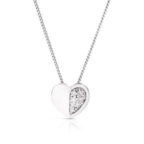 Sterling Silver Diamond Half Set Heart Pendant