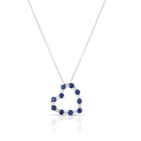 9ct White Gold Sapphire & Diamond Heart Pendant