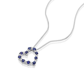 9ct White Gold Sapphire & Diamond Heart Pendant