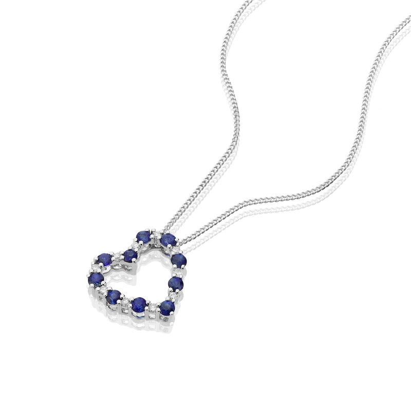 9ct White Gold Sapphire & Diamond Heart Pendant