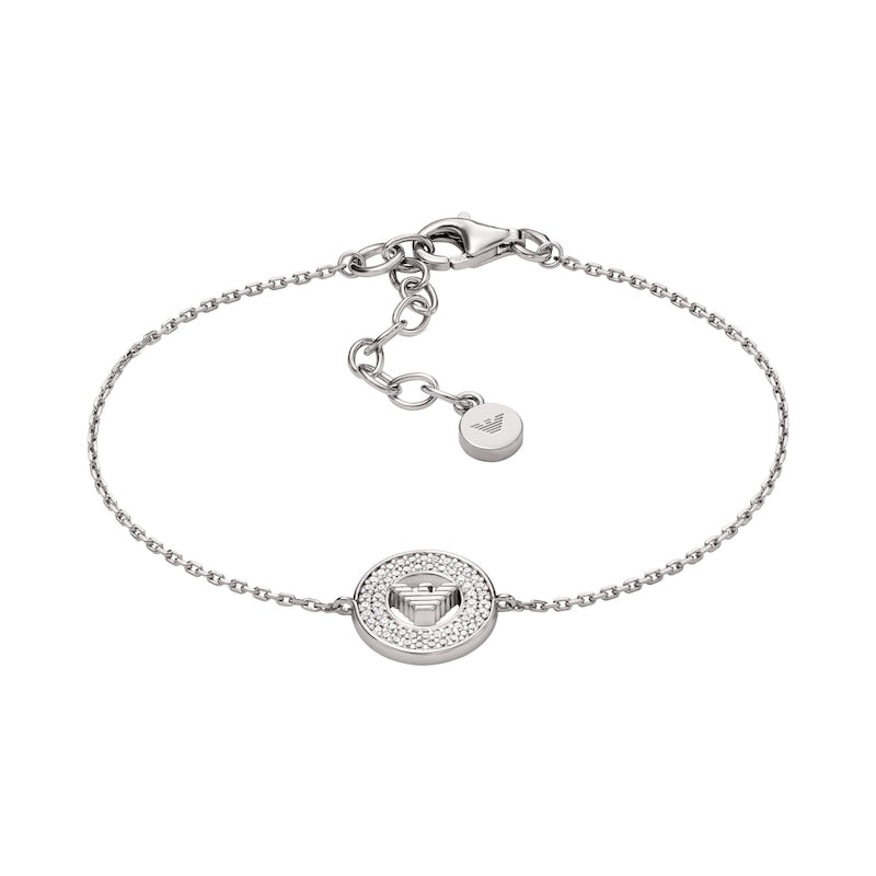 Emporio Armani Sterling Silver Crystal Circle Pendant Bracelet