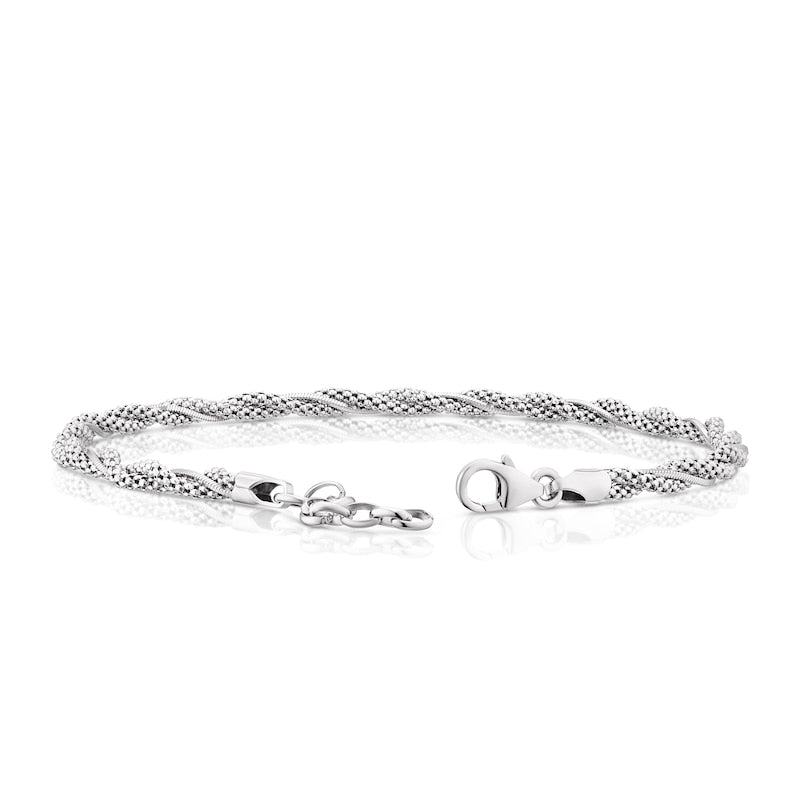 Sterling Silver 8" Popcorn & Snake Twist Chain Bracelet