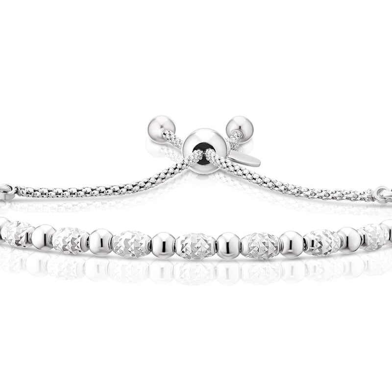 Sterling Silver 9" Diamond Cut & Polish Bead Adjustable Bracelet