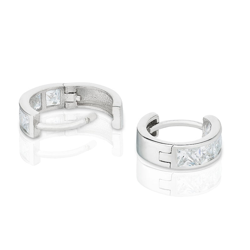 9ct White Gold Cubic Zirconia Huggie Hoop Earrings