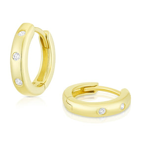 9ct Yellow Gold Flush Set Cubic Zirconia Huggie Hoop Earrings