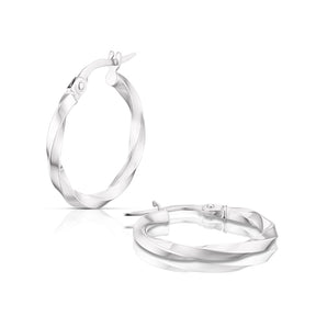 9ct White Gold Twist Hoop Earrings