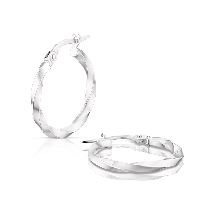 9ct White Gold Twist Hoop Earrings