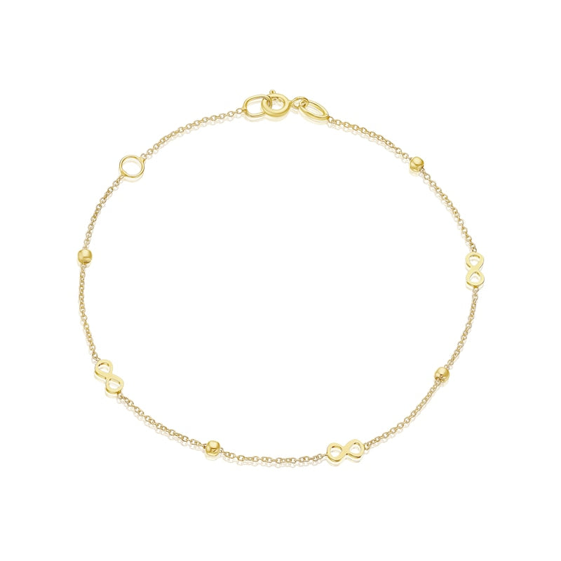 9ct Yellow Gold Eternity Symbol & Ball Station Bracelet