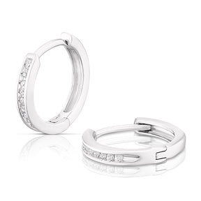 9ct White Gold Diamond Huggie Hoop Earrings