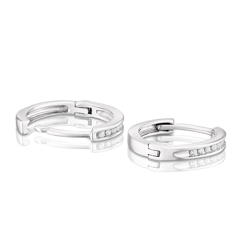 9ct White Gold Diamond Huggie Hoop Earrings