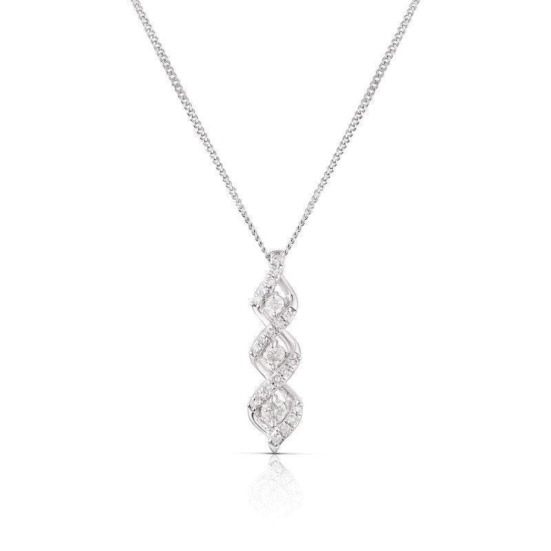 9ct White Gold 0.25ct Diamond Trilogy Twist Pendant