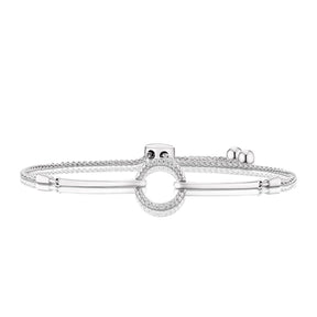 Sterling Silver 9.4" Diamond Circle Adjustable Bolo Bracelet