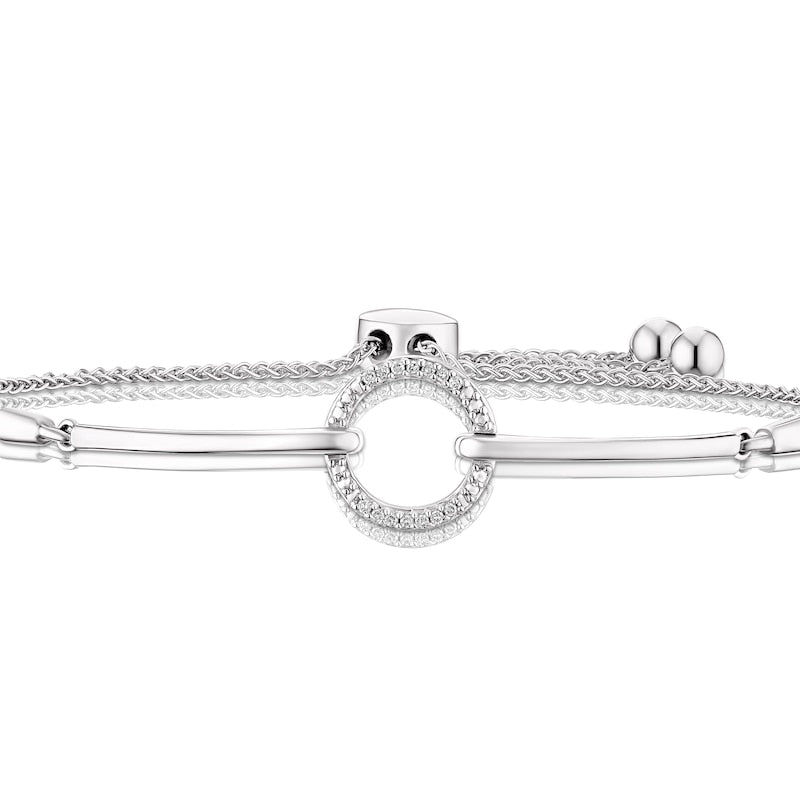Sterling Silver 9.4" Diamond Circle Adjustable Bolo Bracelet