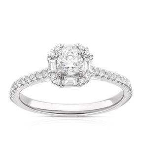 Engagement Ring Platinum Cushion Shape Halo 0.50ct Diamond Ring