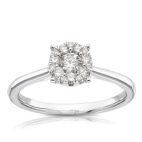 Engagement Ring 18ct White Gold Round Halo Cluster 0.33ct Diamond Ring