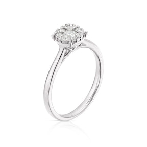 Engagement Ring 18ct White Gold Round Halo Cluster 0.33ct Diamond Ring