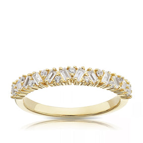 18ct Yellow Gold Round & Baguette Cut Half Eternity 0.40ct Diamond Ring