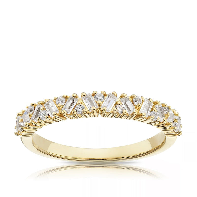 18ct Yellow Gold Round & Baguette Cut Half Eternity 0.40ct Diamond Ring