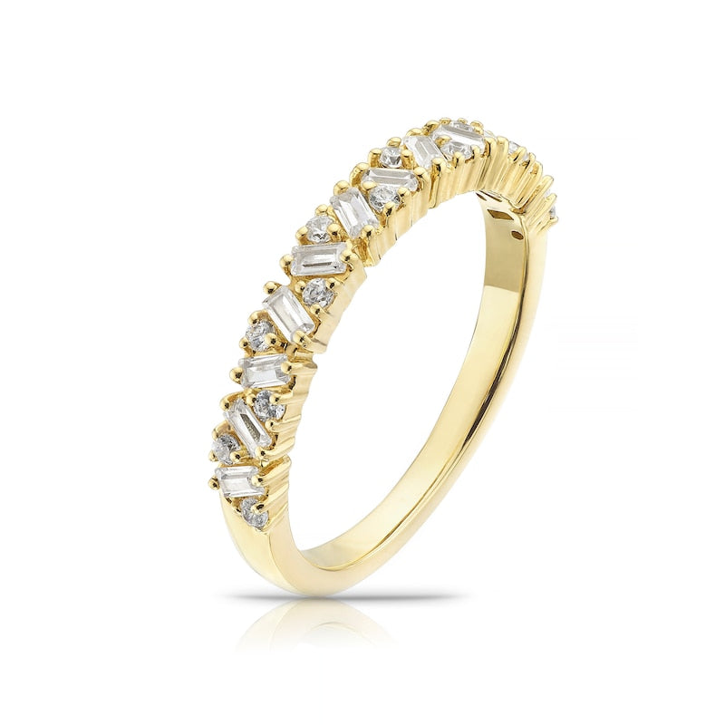 18ct Yellow Gold Round & Baguette Cut Half Eternity 0.40ct Diamond Ring