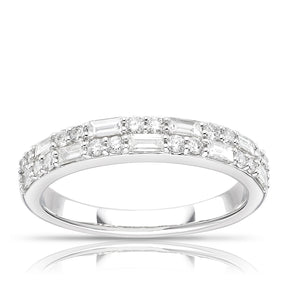 Platinum Round & Baguette Cut Twin Row Eternity 0.50ct Diamond Ring