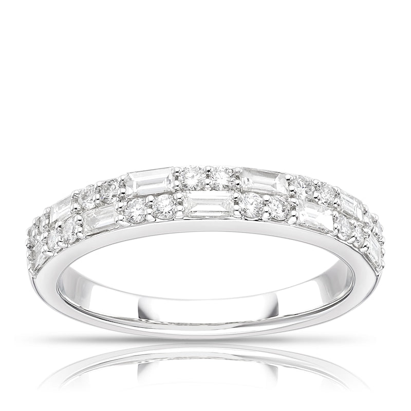 Platinum Round & Baguette Cut Twin Row Eternity 0.50ct Diamond Ring