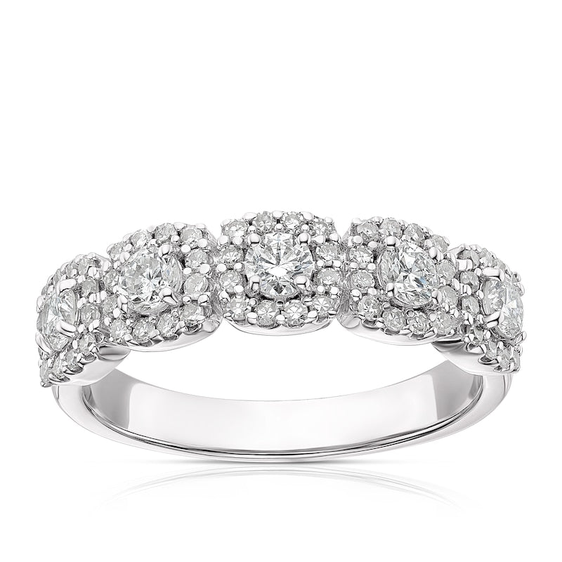 18ct White Gold Cushion Shape Halo Eternity 0.75ct Diamond Ring