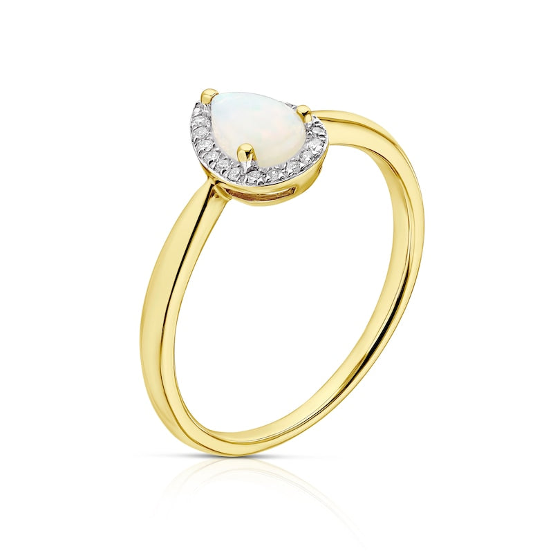 9ct Yellow Gold Opal & Diamond Pear Cut Halo Ring