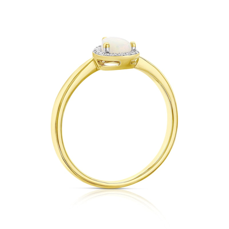 9ct Yellow Gold Opal & Diamond Pear Cut Halo Ring