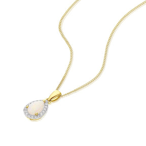9ct Yellow Gold Opal & Diamond Pear Cut Halo Pendant