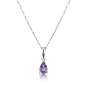 9ct White Gold Amethyst Pear Cut Pendant