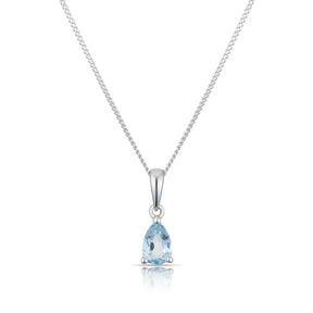 9ct White Gold Swiss Blue Topaz Pear Cut Pendant