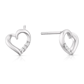 Sterling Silver Diamond Heart Stud Earrings