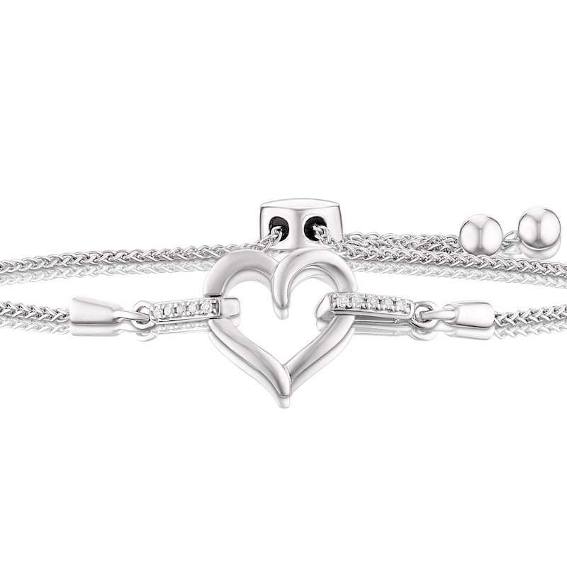 Sterling Silver Diamond Adjustable Heart Bracelet