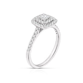 Engagement Ring 18ct White Gold Princess Cut Double Halo 0.50ct Diamond Ring
