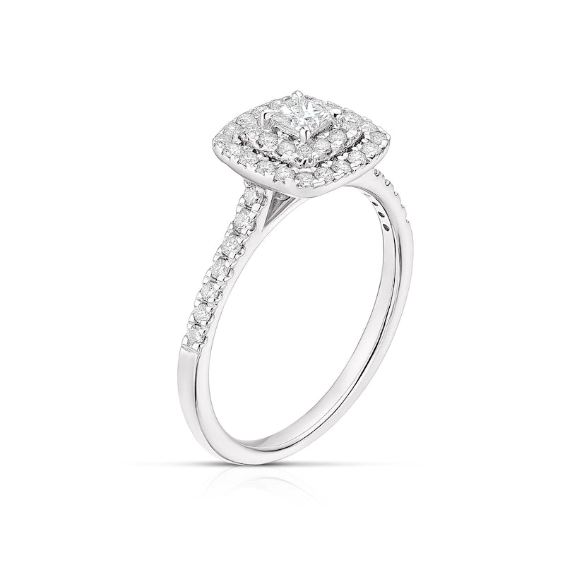 Engagement Ring 18ct White Gold Princess Cut Double Halo 0.50ct Diamond Ring