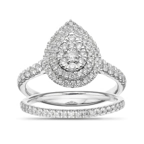 Engagement Ring 18ct White Gold Pear Shape Halo Cluster 0.75ct Diamond Ring