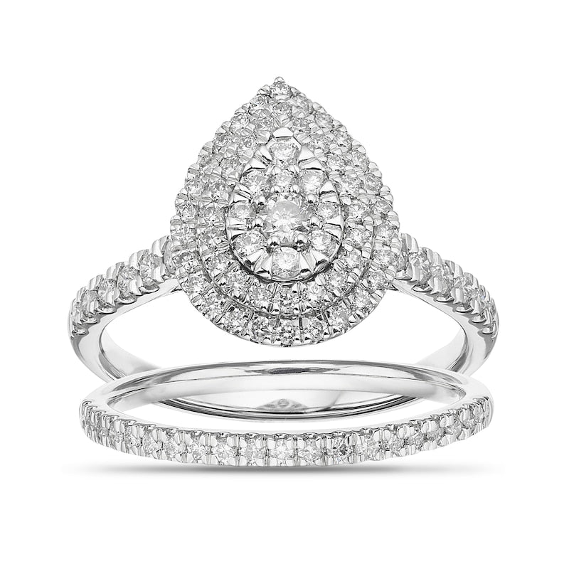 Engagement Ring 18ct White Gold Pear Shape Halo Cluster 0.75ct Diamond Ring