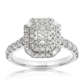 Engagement Ring Platinum Emerald Cut & Shape Halo 1ct Diamond Ring