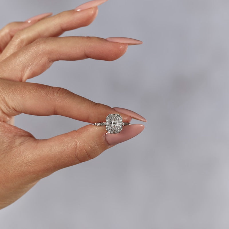 Engagement Ring Platinum Emerald Cut & Shape Halo 1ct Diamond Ring