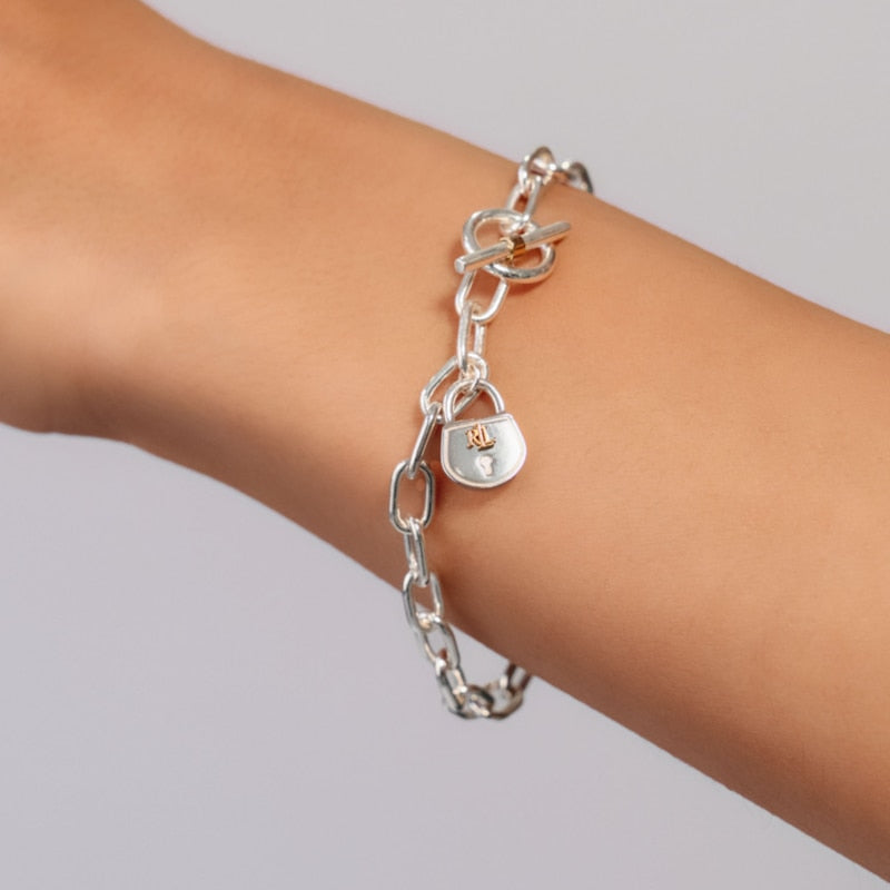 Lauren Ralph Lauren Sterling Silver 7.3" Padlock Pendant Bracelet