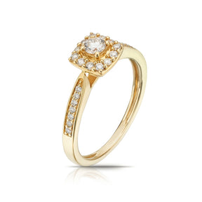 Engagement Ring 9ct Yellow Gold Round Cut Cushion Shaped Halo 0.33ct Diamond Ring