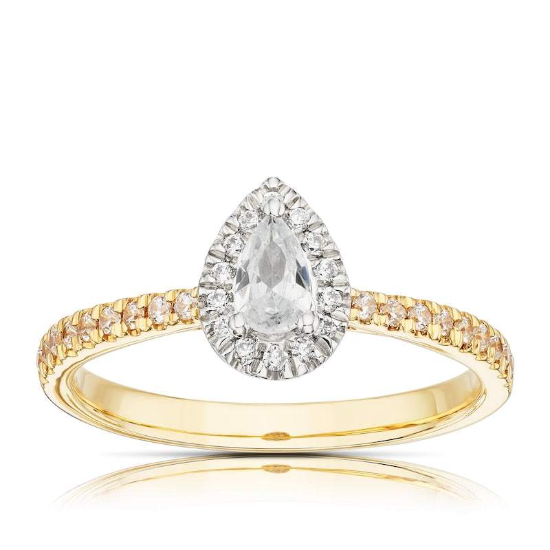 Engagement Ring 18ct Yellow Gold & Platinum Pear Cut Halo 0.50ct Diamond Ring